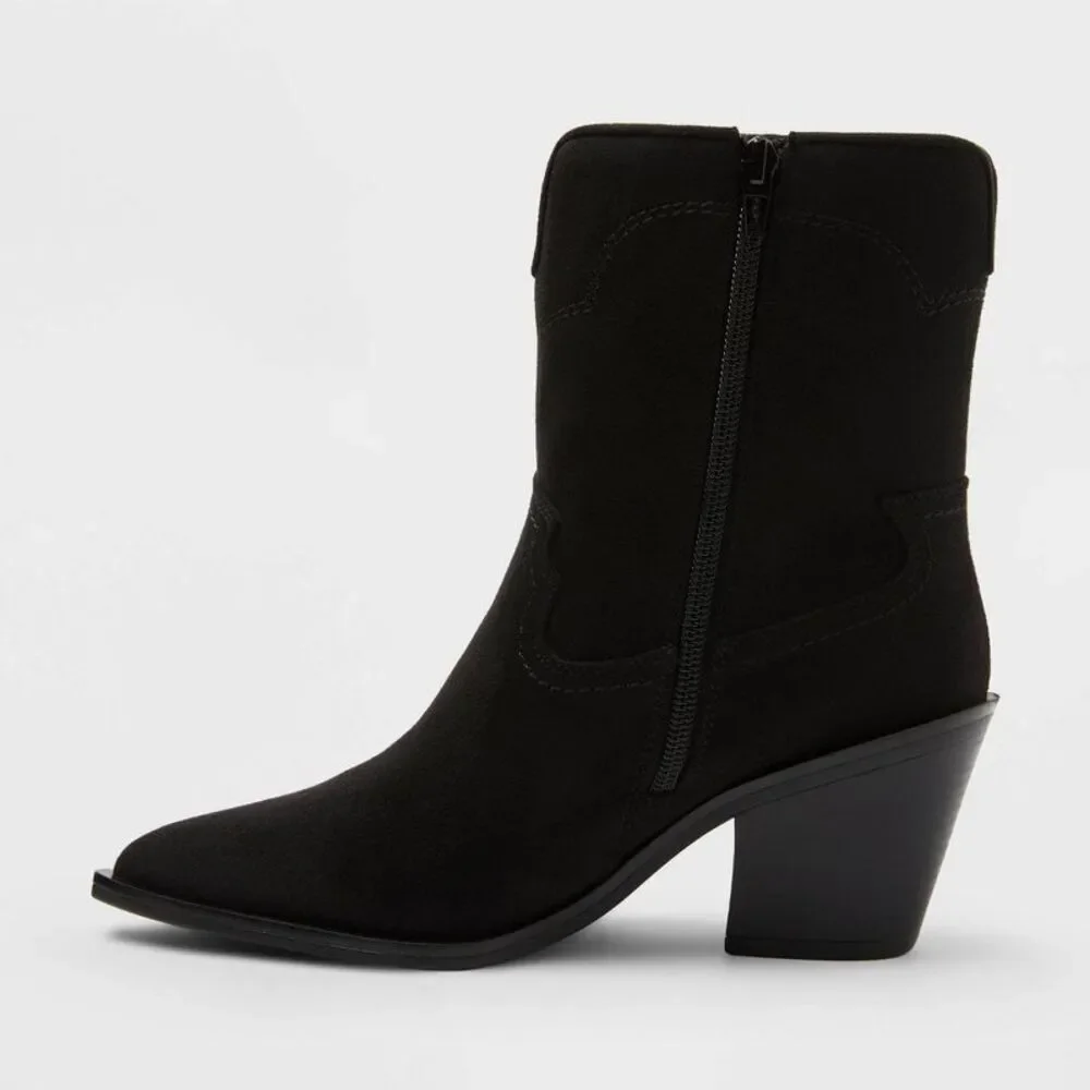 Women’s Dallas Ankle Western Bootie with Memory Foam Insole – Black 7